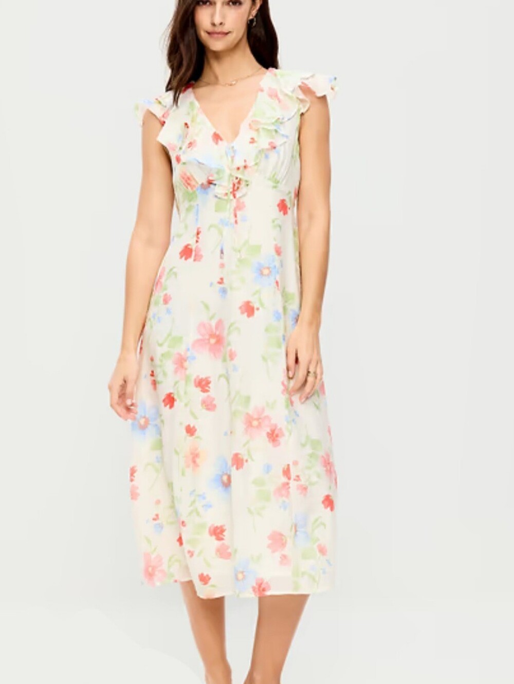 NWT Old Navy Women's Ruffle Sleeve Fit Flare Midi Dress Floral Petite Small